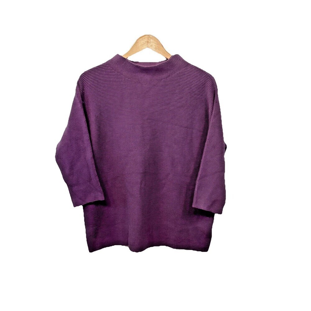 Lands’ End Rib Knit Dolman Sweater Plum Burgundy Mock Neck Womens L 14 16 Cozy